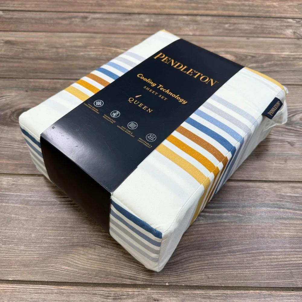 Pendleton Queen Sheet Set Ivory Westland Stripe Cooling Technology 4pc New